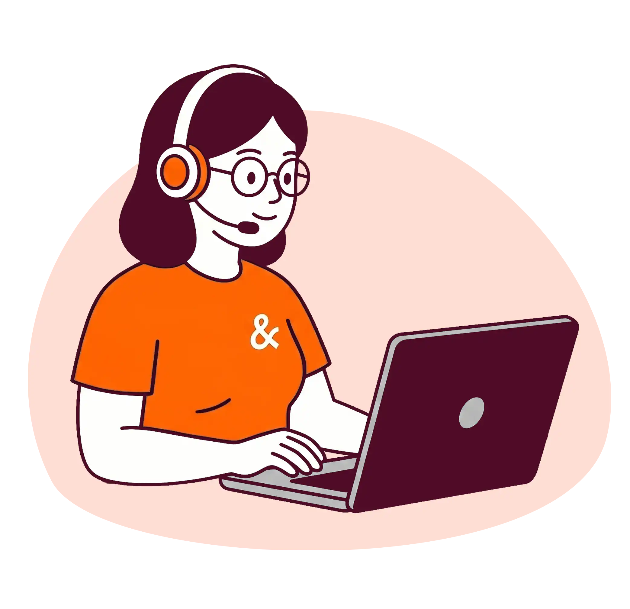 Illustration d'une care manager au casque devant son ordinateur