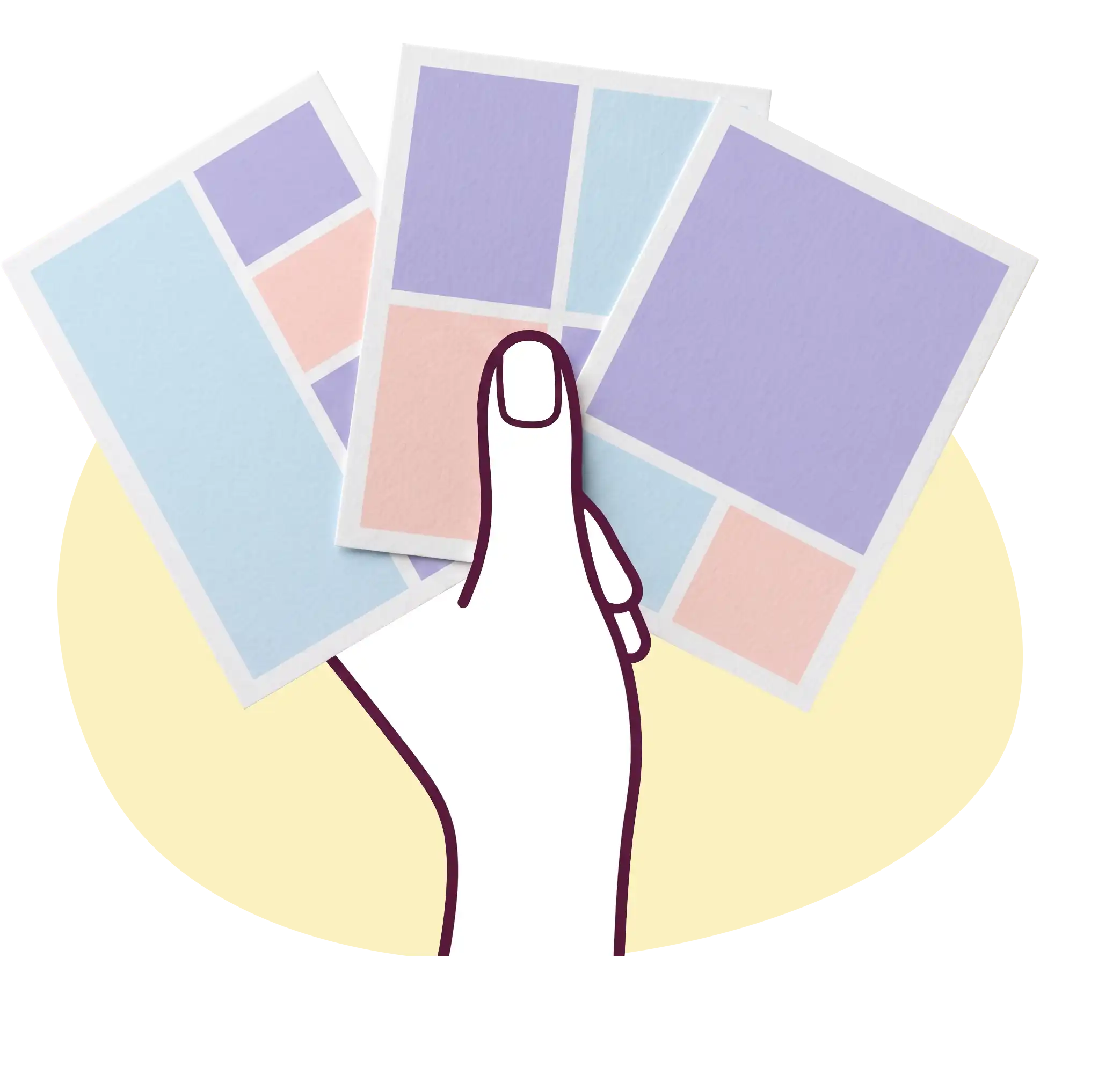 Illustration d'une main présentant des fiches colorées